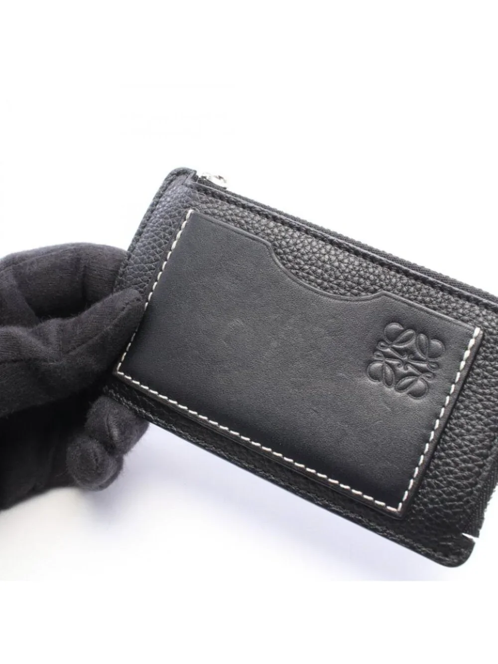 Loewe Anagram Coin Card Holder Black White Leather